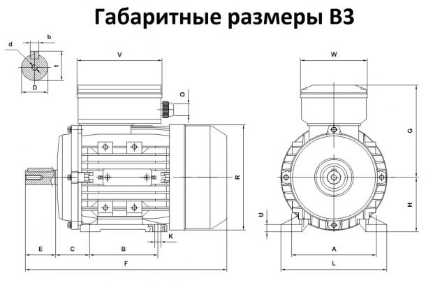 Размеры электродвигателя STM на лапах B3