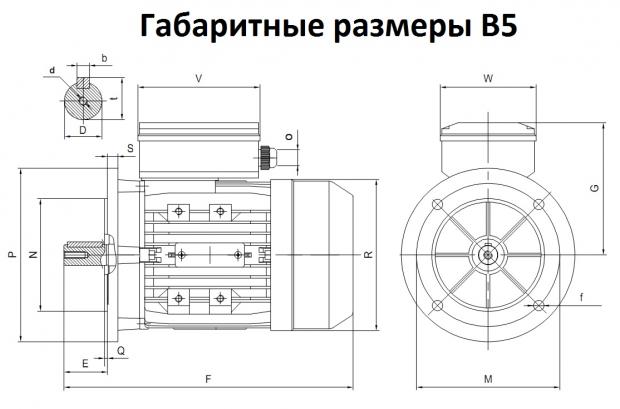 Размеры электродвигателя STM фланец B5