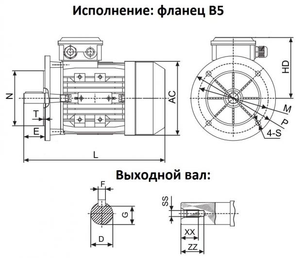 Размеры электродвигателя VELA фланец B5